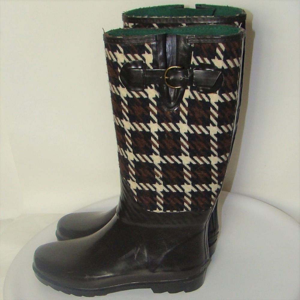 BANANA REPUBLIC BRIDGEWATER WOMENS BROWN HOUNDSTOOTH RAIN BOOTS SIZE 8   C133 - Picture 3 of 12